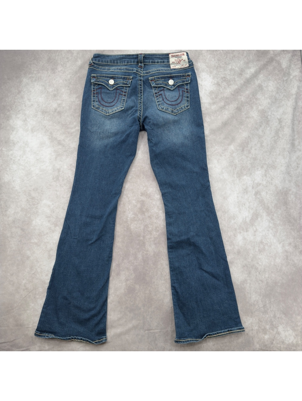 True Religion Becca Bootcut Jeans Medium Wash Contrast Stitch Flap Pocket 30